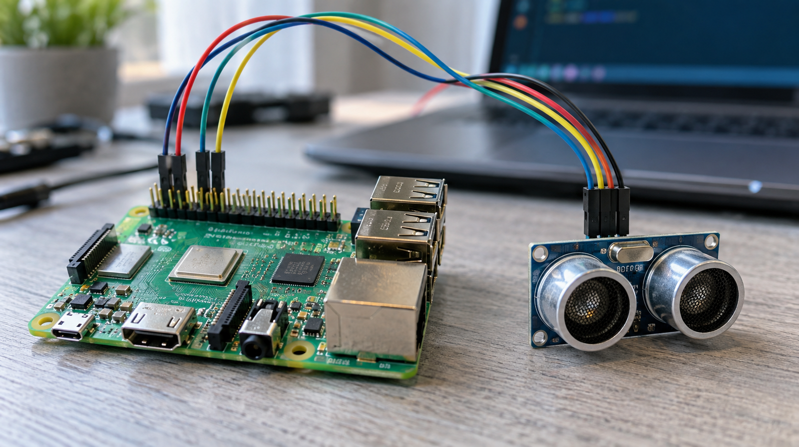 Raspberry Pi conectada a un sensor ultrasónico HC-SR04